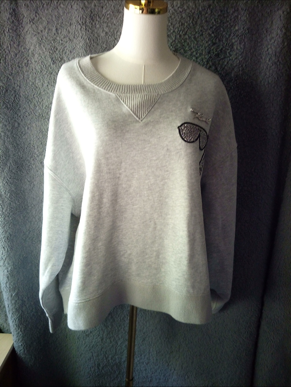 Karl Lagerfeld Light Gray Crewneck Sweatshirt with Sunglasses Patch